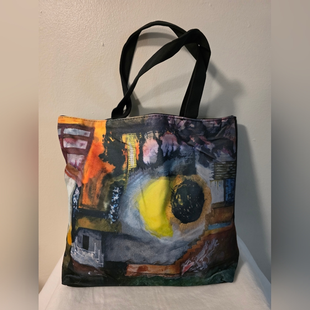 Colorful Abstract Art Fabric Tote Bag with Zipper